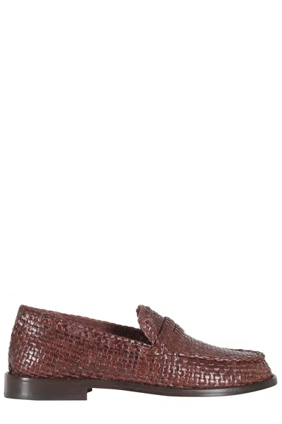 Poeve Hand-woven Brown Leather Maverick Loafer In Burgundy