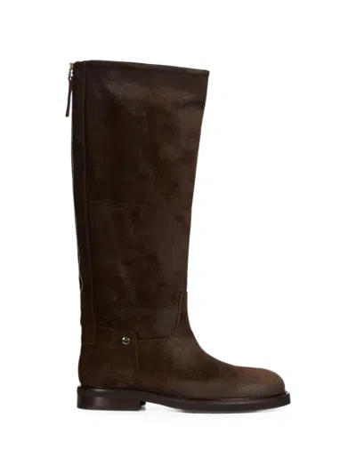 Poeve Rear-zip Knee-high Boots In Brown