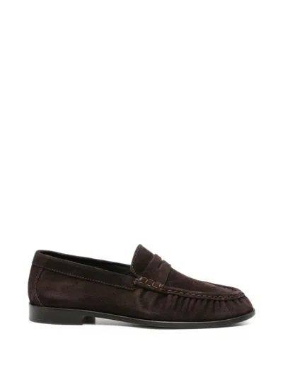 Poeve Ruched Suede Loafers In Brown