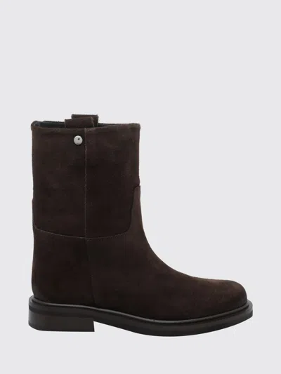 Poeve Smooth Leather Biker Boots With Double Pull Tab In Animal Print