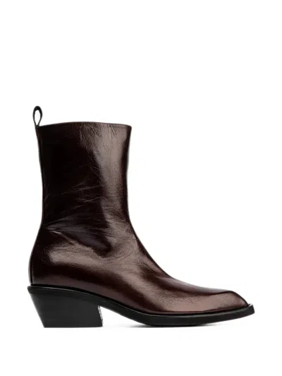 Poeve Square-toe Ankle Boots In Brown
