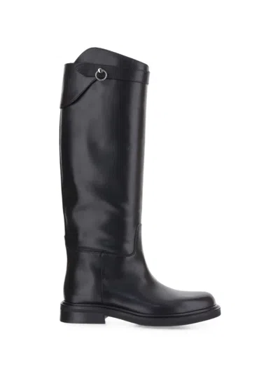 Poeve Black Leather Ring Detail Tall Boots