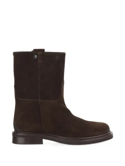 Poeve Dark Suede Mid-calf Boots In Black