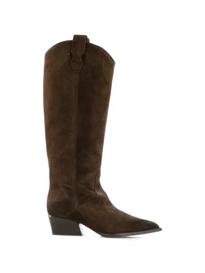 Poeve Suede Western Boots In Brown