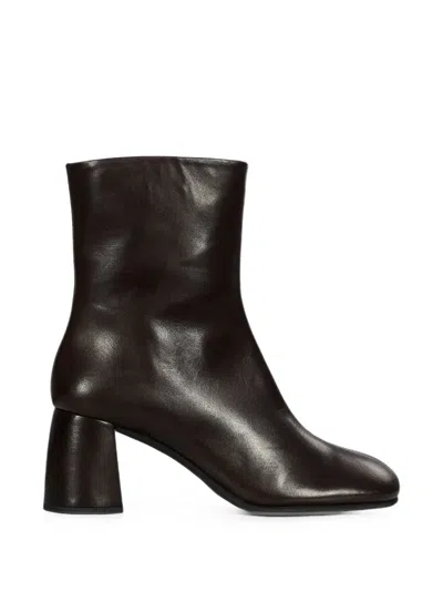 Poeve Thea Square-toe Block-heel Boots In Brown