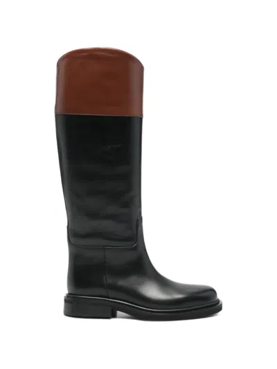 Poeve Two-tone Knee-high Boots In Black