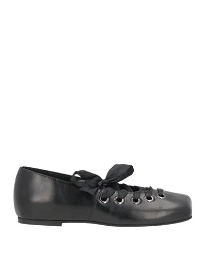 Poeve Woman Ballet Flats Black Size 8 Leather In Blue