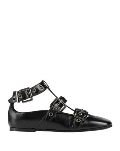 Poeve Woman Ballet Flats Black Size 8.5 Leather