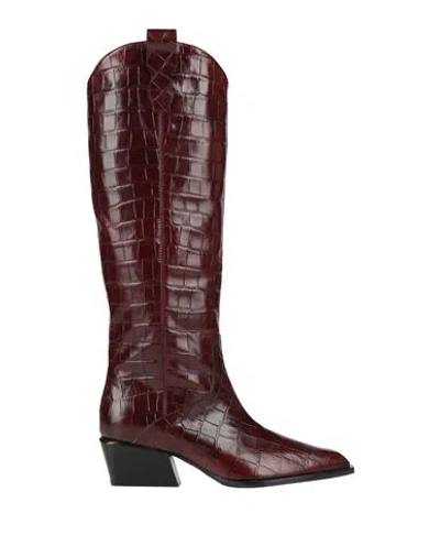 Poeve Woman Boot Burgundy Size 11 Leather In Red