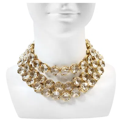 Pre-owned Poggi Paris Vintage  Gold Tone Crystal Three Row Necklace, Circa 1990s In Multi