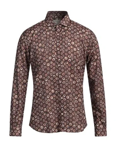 Poggianti Man Shirt Chocolate Brown Size 16 ½ Lyocell, Cotton