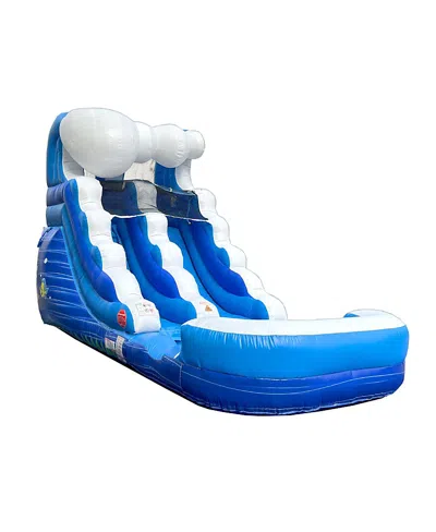Pogo Bounce House 21' X 9' X 12' Inflatable Water Slide With Pool For Kids In Blue Wave