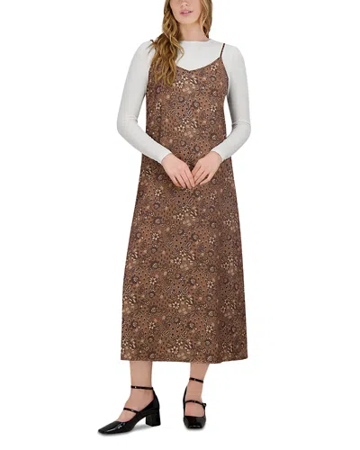 Point A Line Satin Slip Dress In Brown