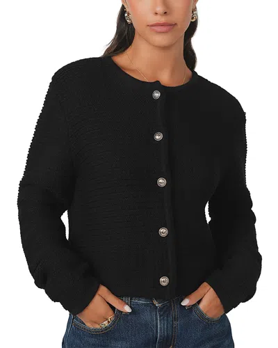 Point Boxy Knit Crewneck Cardigan In Black