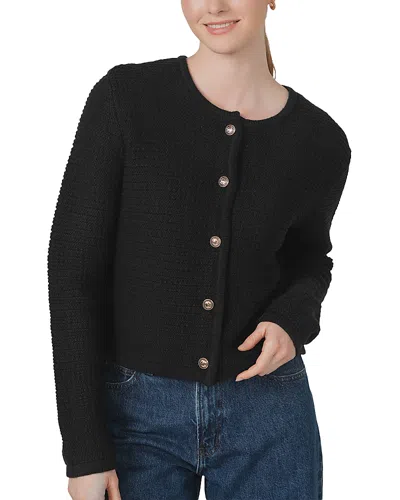 Point Boxy Knit Crewneck Cardigan In Navy