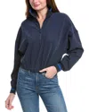 Point Brushed 3/4-zip Crop Sweatshirt In Blue