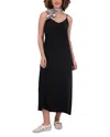 Point Brushed A Line Slip Dress In Black