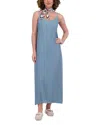 Point Brushed Straight Slip Dress In Blue