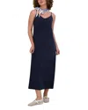 Point Brushed A Line Slip Dress In Navy