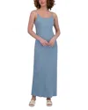 Point Brushed Straight Slip Dress In Blue