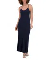 Point Brushed Straight Slip Dress In Navy