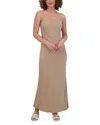 Point Brushed Straight Slip Dress In Sand