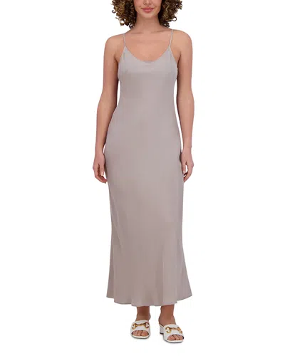 Point Brushed Straight Slip Dress In Stone
