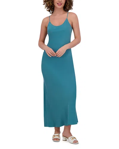 Point Brushed Straight Slip Dress In Teal