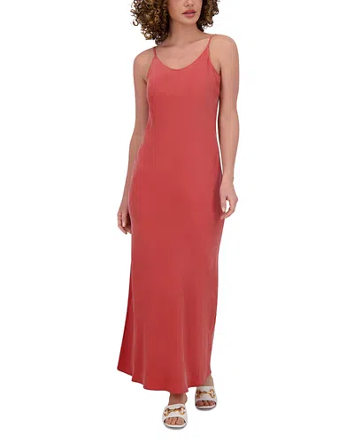 Point Brushed Straight Slip Dress In Terracotta