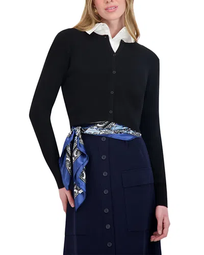 Point Classic Jacquard Cardigan Sweater In Black