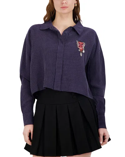 Point Cropped Button Up Shirt In Multi