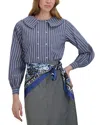 Point Double Breasted Button Up Blouse In Blue