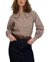 Point Double Breasted Button Up Blouse In Brown