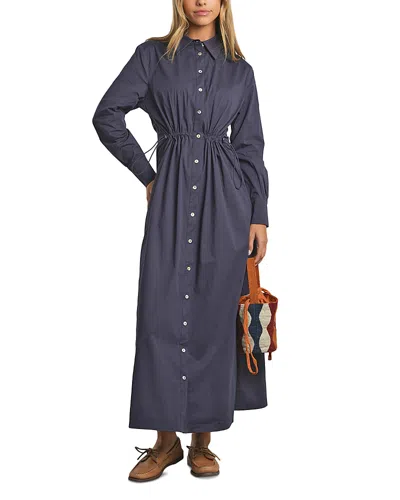Point Drawstring Waist Maxi Shirtdress In Blue