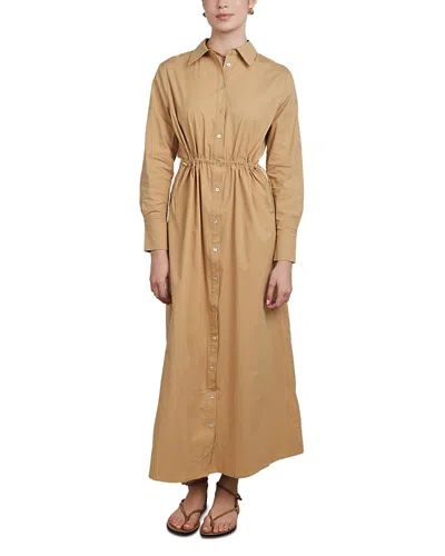 Point Drawstring Waist Maxi Shirtdress In Brown