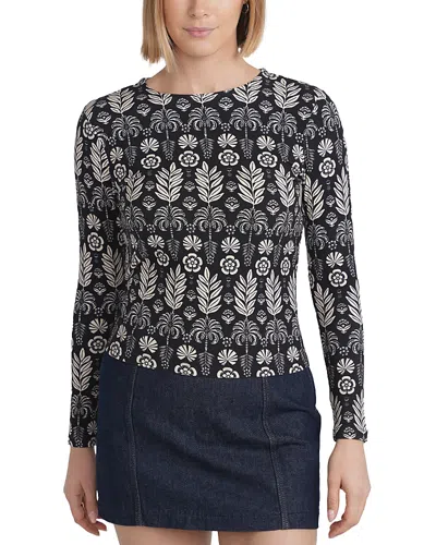 Point Embroidered Bird Print Top In Black