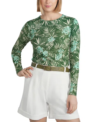 Point Embroidered Bird Print Top In Green