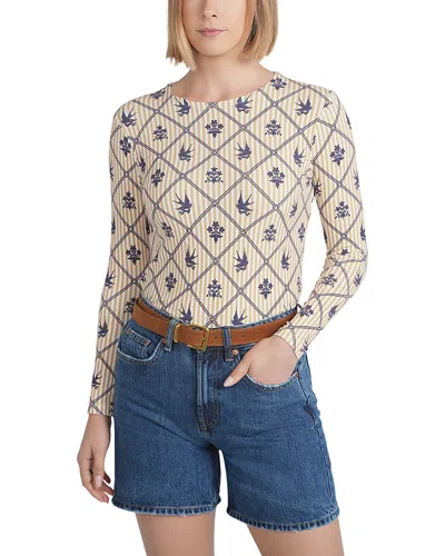 Point Embroidered Bird Print Top In Neutral