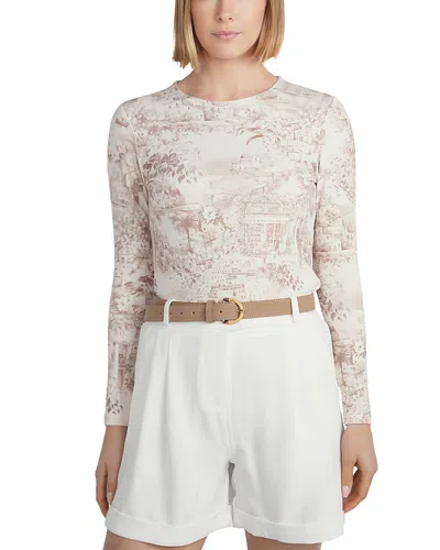 Point Embroidered Bird Print Top In Neutral