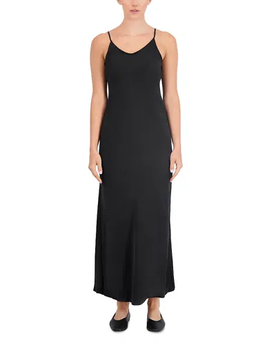 Point Faux Suede Slip Dress In Black