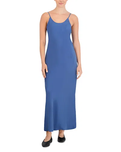 Point Faux Suede Slip Dress In Blue Opal