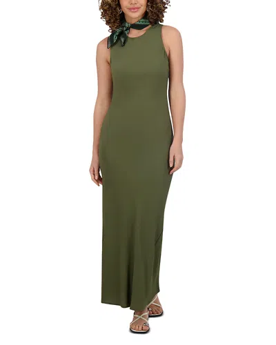 Point Georgette Column Dress In Palm Leaves