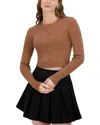 Point Knit Crewneck Cropped Cardigan Sweater In Brown