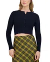 Point Knit Crewneck Cropped Cardigan Sweater In Black