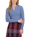 Point Knit Crewneck Cropped Cardigan Sweater In Blue