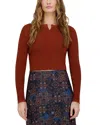 Point Knit Crewneck Cropped Cardigan Sweater In Brown