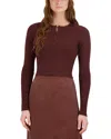 Point Knit Crewneck Cropped Cardigan Sweater In Brown