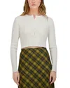 Point Knit Crewneck Cropped Cardigan Sweater In White