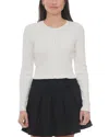 Point Knit Crewneck Cropped Cardigan Sweater In White