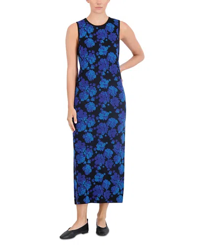 Point Knit Dress In Blue Floral